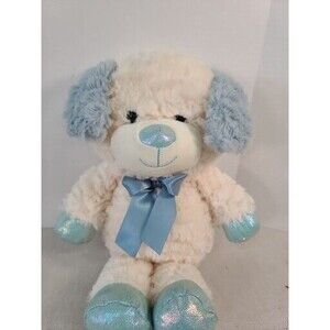 KellyToy Lamb Plush Blue White sparkle bow Super Soft Baby Shower